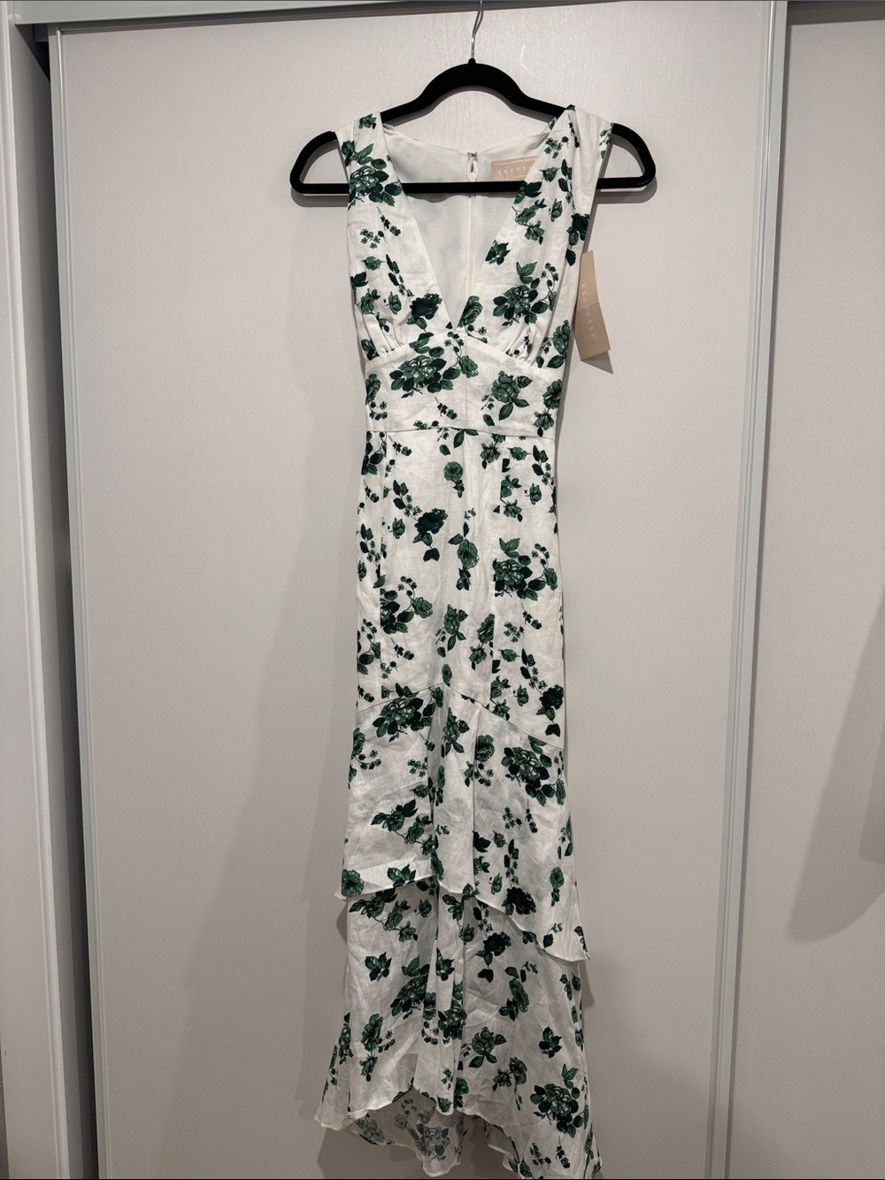 KEEPSAKE the Label White Midi Dress with Green Floral Pattern